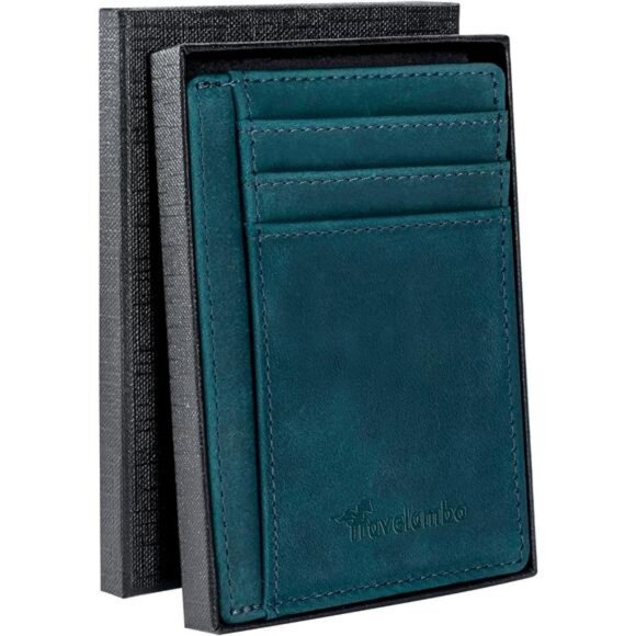 Slim Wallet Front Pocket Minimalist Crazy Horse Blue